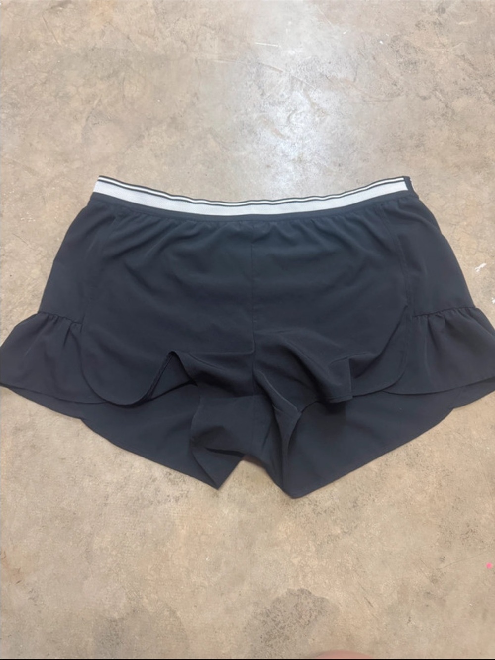 Black Athletic Shorts with Striped Waistband & Ruffle